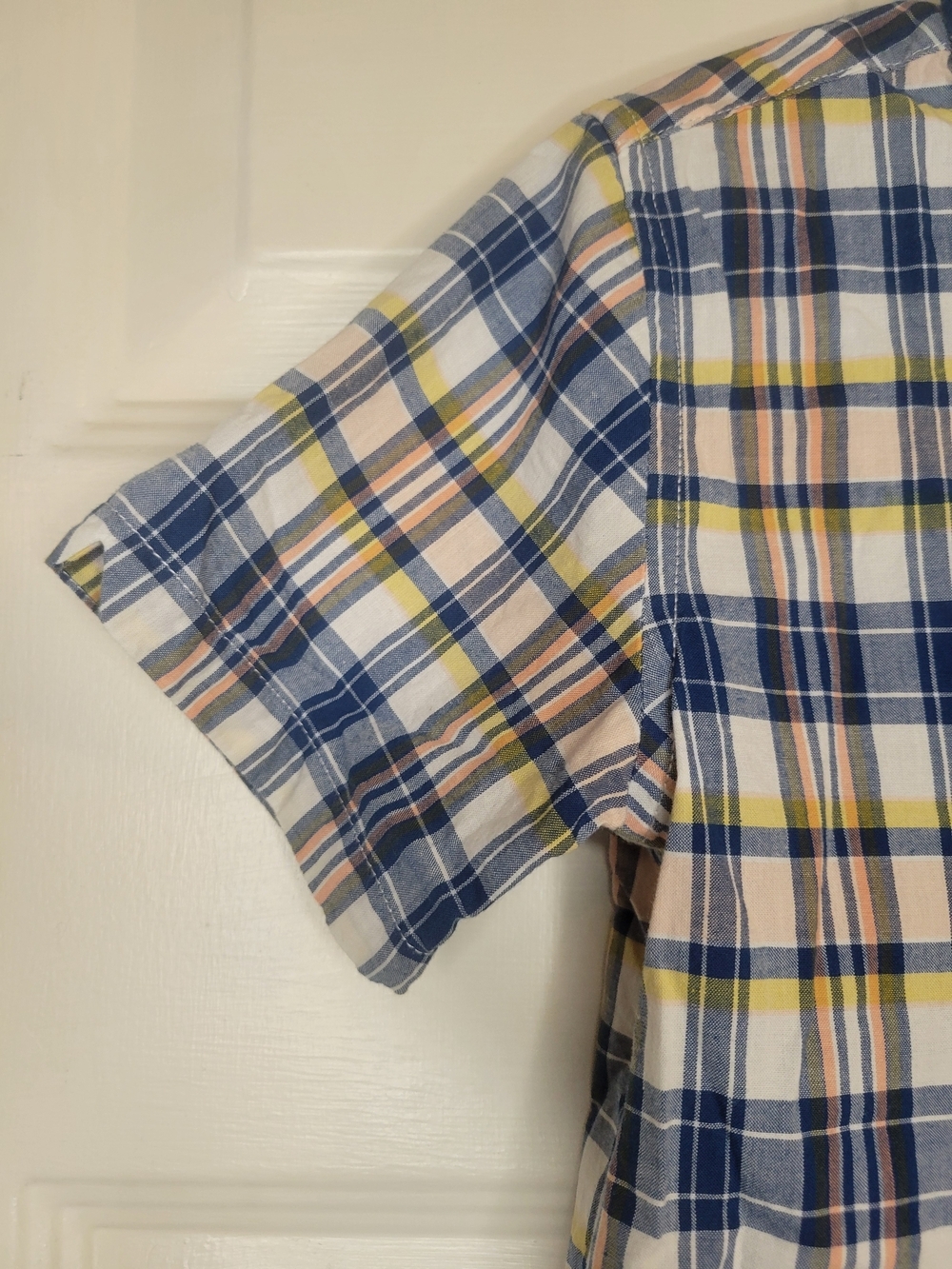 Janie and Jack Boys' Short-Sleeve Plaid Button-Down Shirt - Navy/Yellow/Pink - Picture 3 of 6